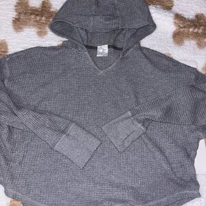 Aerie by OFFLINE Gray Hooded Cropped Sweater